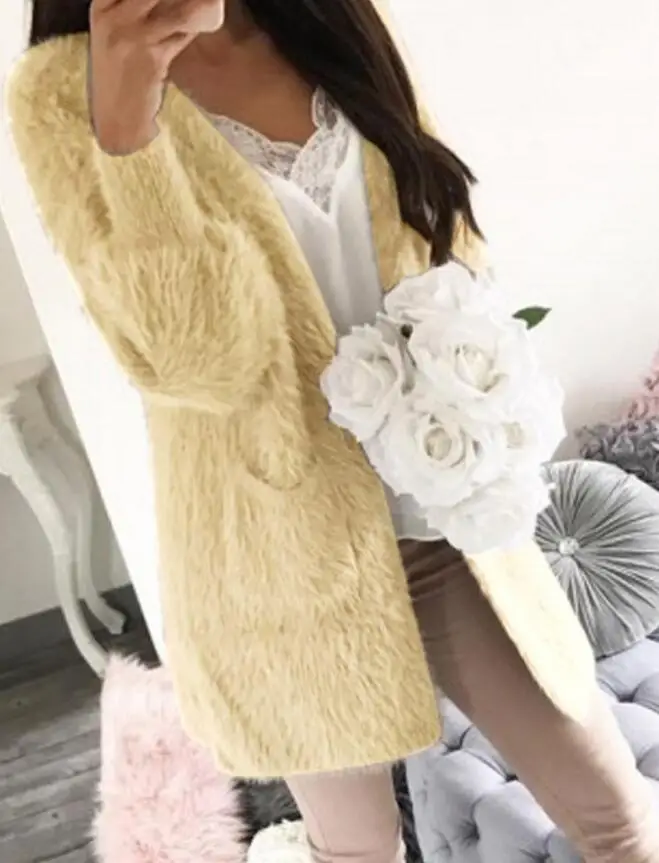 

New Autumn Winter Fashion Women Long Sleeve loose cardigan sweater Womens Knitted Female Thick Plush Cardigan pull femme Pocket