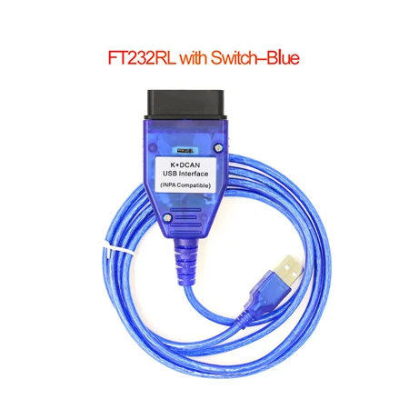 INPA K+ CAN FTDI FT232RL полный чип для BMW OBDII OBD2 кабель для диагностики автомобилей OBD USB интерфейс для BMW 20 Pin от 1998 до 2008 - Цвет: Blue-RL With Switch