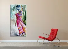 Handmade Calligraphy Home Decoarative Wall Artwork Picture Hand Painted Watercolor Portrait Hindu Woman Oil Painting on Canvas