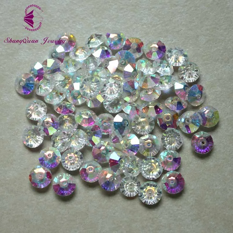 hot 100pc AB Color jewelry bicone crystal glass loose Spacer beads 3x6mm 4x8mm flat bcione shape