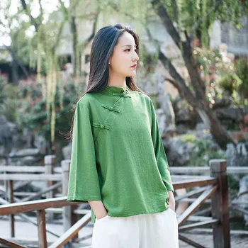 

2020 New Arrival Women Fashion Spring Autumn Cotton Linen Vintage T-Shirt Ladies Top Tshirt