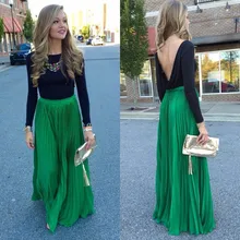 Красивая зеленая плиссированная юбка с молнией на талии, А-линия, длина до пола, длинная шифоновая юбка
