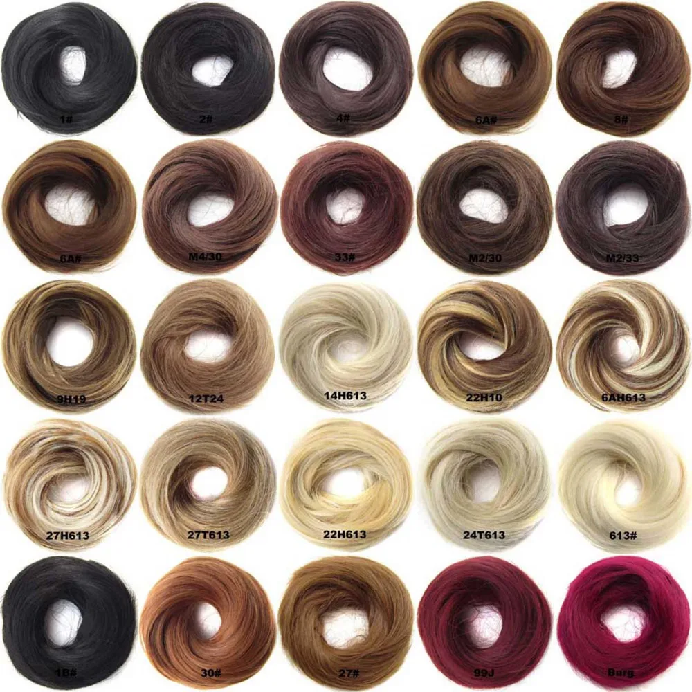 Delice Girls Rubber Band Straight Scrunchie Brown Blonde Donut Chignon Wrap Hair Ring High Temperature Synthetic Hair Pieces