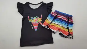 

baby girls summer boutique outfits ruffle girls fashion set with cow pattern colorful design