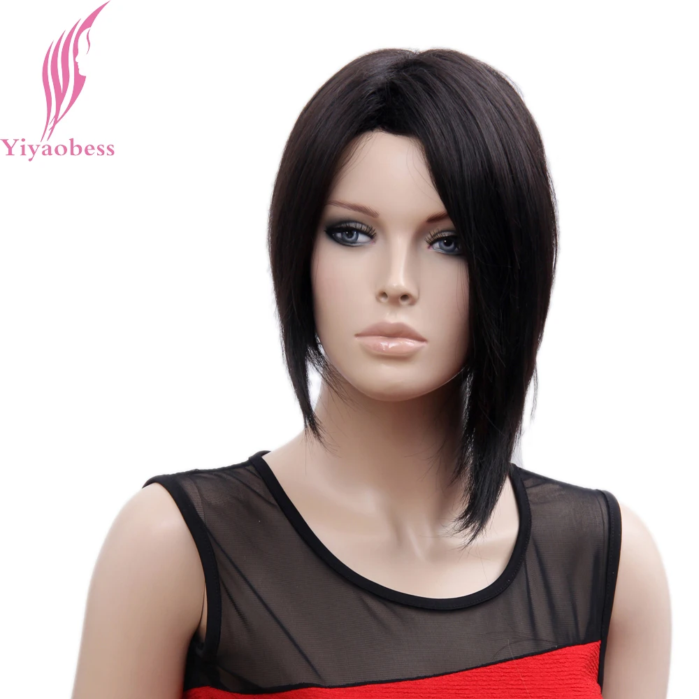 Yiyaobess Japanese Fiber Synthetic Hair Short Black Wig Natural