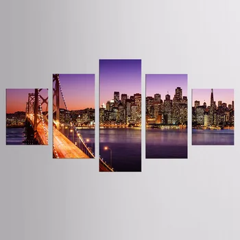 

Canvas Painting HD Printed Poster For Living Room 5 PiecePcs Bridge Night Landscape Wall Art Home Decor Frame Modern Pictures