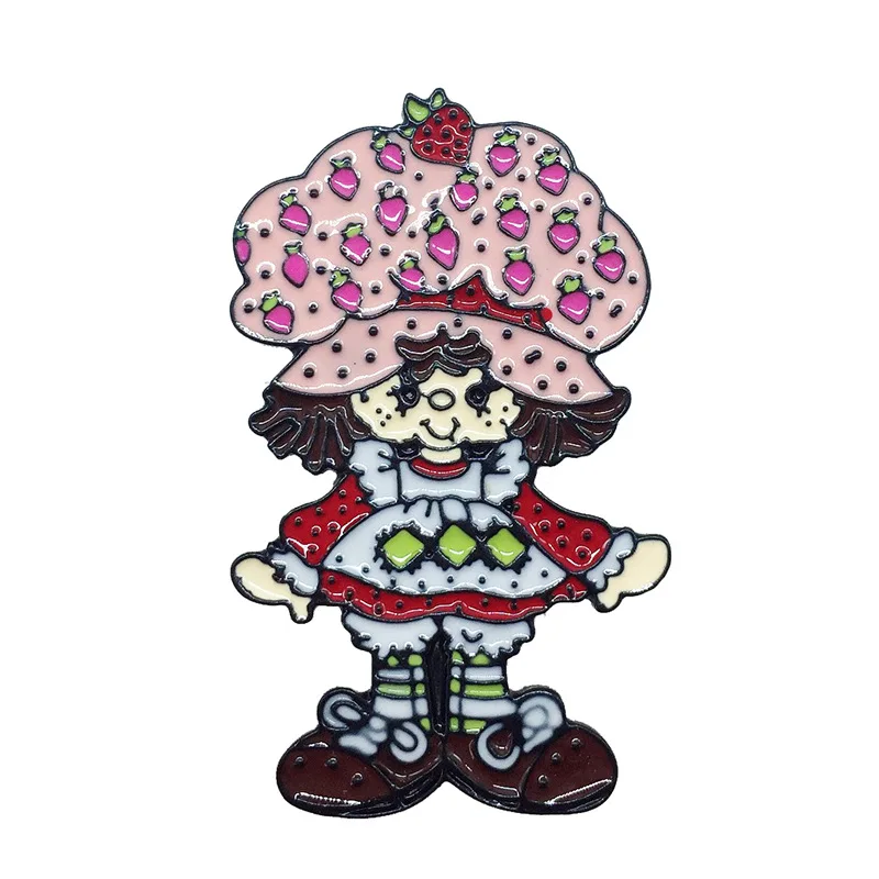 

Cartoon Doll with Strawberry Hat Brooches for Women Cute Red Freckled Little Girl Badge Jewelry Enamel Pin Icon Backpack Gift