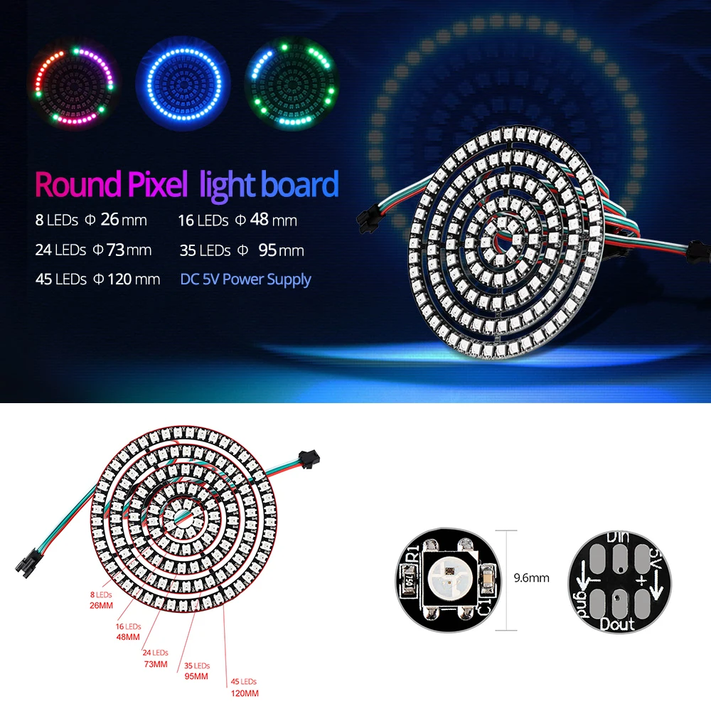 Пиксельное светодиодное кольцо RGB 1 шт. бит 8 16 24 35 45 WS2812 5050 светодиодный
