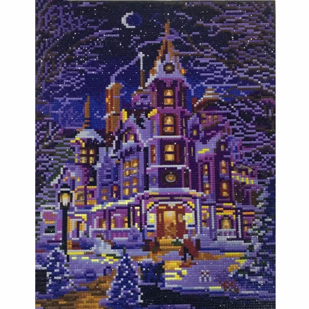

LED Light Diamond Painting,Castle,Scenery Full Round Drill Diamond Embroidery,Cross Stitch,Needlework,Crafts,Decor,40x30cm