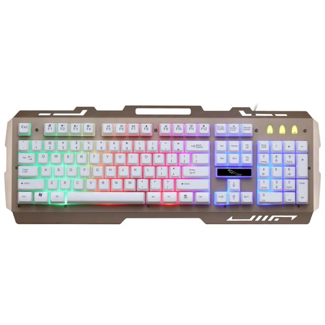 Cheap 1 Pc Cool Steel-Panel Ergonomically-designed 7-Color-LED Wired Keyboard with Mobile Holder for Home & Office & Computer & Game
