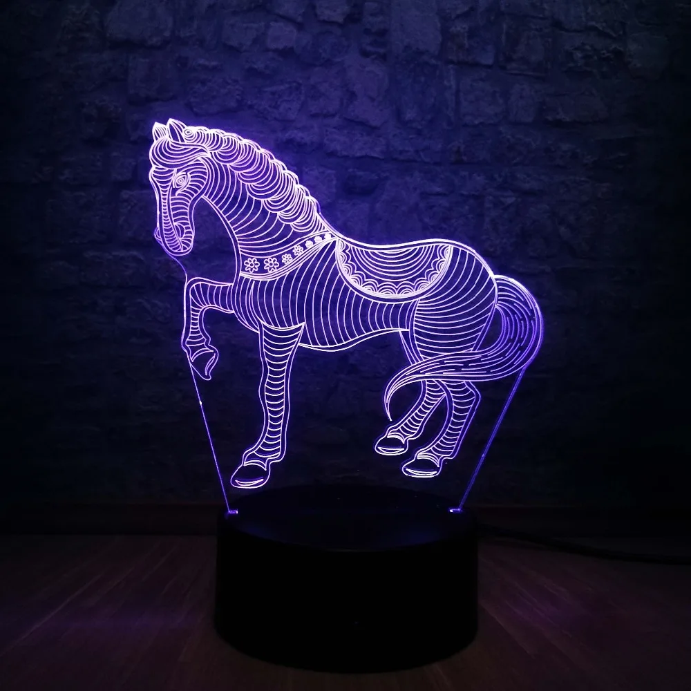 Новинка 3D светодиодный настольный светильник Pentium horse 7 смена Цветов RGB электрический ночной Светильник реквизит Gadgt подарок животное дети Декор из игрушек лампа лава