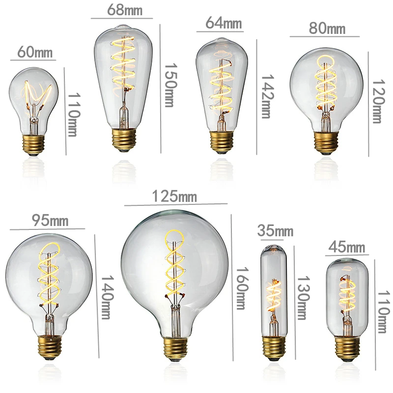 Винтажная лампа Эдисона, светодиодный светильник E27 4 Вт, затемненная промышленная Лампа накаливания светодиодная Ретро стеклянная Праздничная лампа, декоративная люстра, освещение