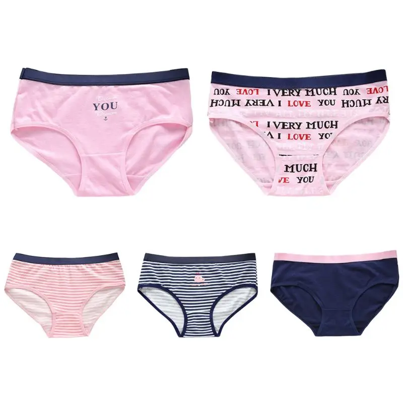 Women Girl Cotton Starfish Letters Underwear Wide Elastic Band Mid