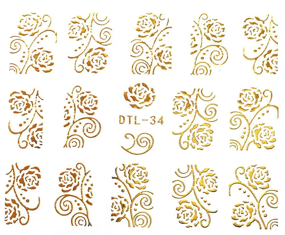 30 стилей! 1 лист, Модный 3D золотой лак для ногтей, черные клеевые наклейки, декоративные дизайнерские наклейки для ногтей, красивые наклейки для ногтей - Цвет: DTL034gold