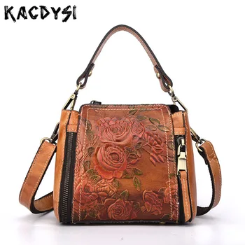 

Genuine Leather Retro Women Small Bag Fashion Embossed Shoulder Bags Girls Crossbody Messenger Bag Ladies Flower Pattern Handbag
