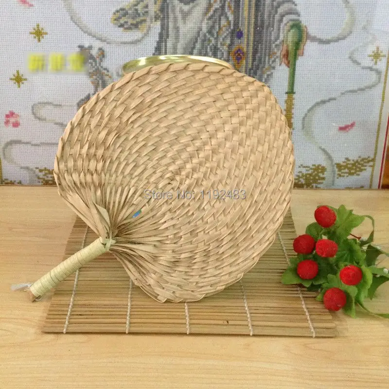 abanicos, abanico 28cm de palma, fan wood, wicker heart, straw hand