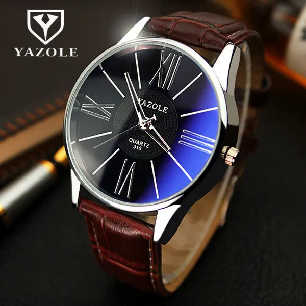 Часы наручные YAZOLE Мужские кварцевые модные деловые минималистичные с кожаным