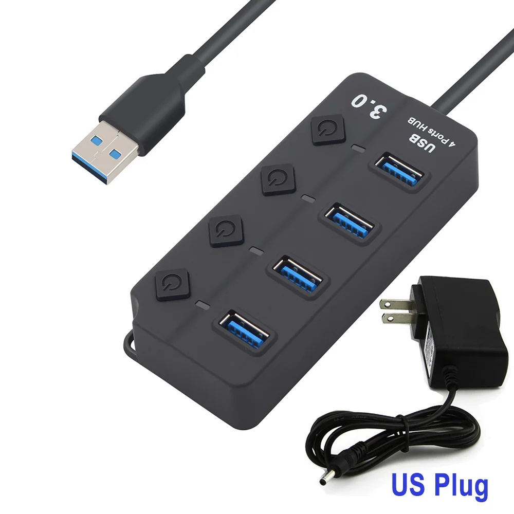 Usb-хаб 3,0 высокоскоростной 4/7 порт USB 3,0 концентратор разветвитель вкл/выкл переключатель с ЕС/США адаптер питания для MacBook ноутбука ПК - Цвет: 4 Port with US Plug