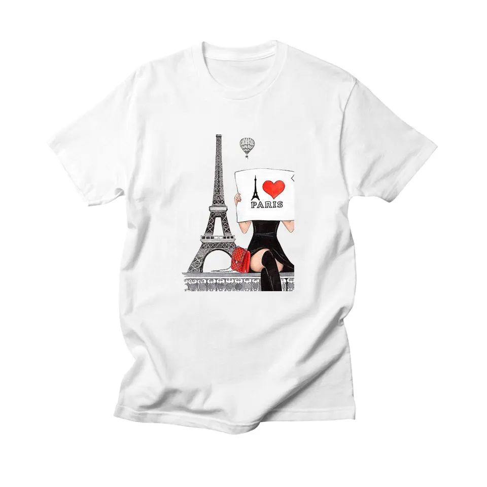

BTFCL Women Shirts VOGUE I Love Paris Print Casual Short Sleeve O-Neck Tee Shirt Femme White Kawaii 90s Girls Harajuku Tshirt