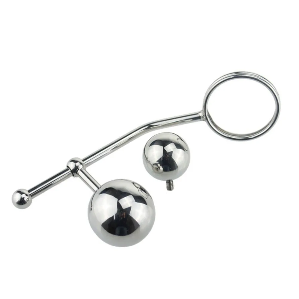 Qise Stainless Steel Anal Hook Butt Plug Cock Ring With 2 Replaceable Ball Male Masturbation Stimulator |