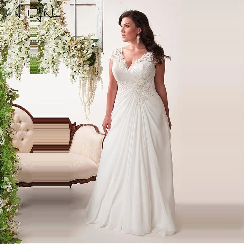Wholesale ADLN 2017 In Stock Plus Size Wedding Dress Elegant V-neck Applique Chiffon Beach Bridal Gowns vestidos de novia Buy Cheap ADLN 2017 In Stock Plus Size Wedding Dress Elegant V-neck Applique Chiffon Beach Bridal Gowns vestidos de novia