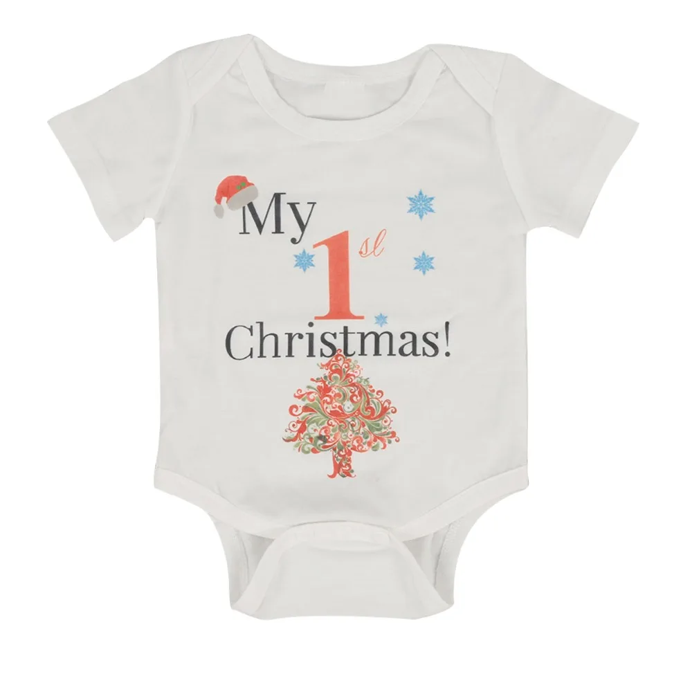 

Short Sleeve Cute Babes Sunsuit Elastic Playsuit 0-24M My First Christmas Bodysuit Newborn Baby Boy Girl Clothes DS19
