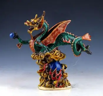 

22cm CHINA Rare Cloisonne Handwork FENG SHUI LUCKY FLYING DRAGON STATUE