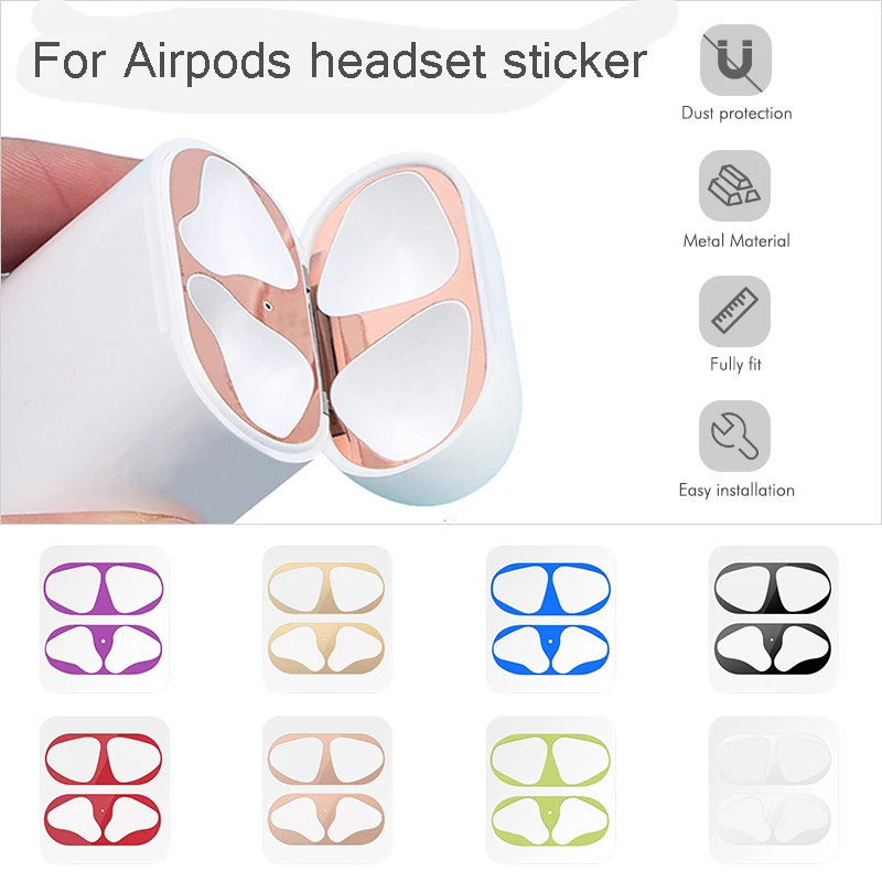 Новинка металлическая защита от пыли для Apple Airpods 2 1 чехол Защита наклейка Air Pods