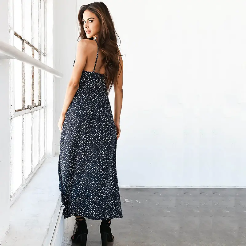 Floral Long Maxi Wrap Beach Dress Sleeveless V neck Sexy Women Summer Dress Blue Elegant High Split Boho Vestido 5