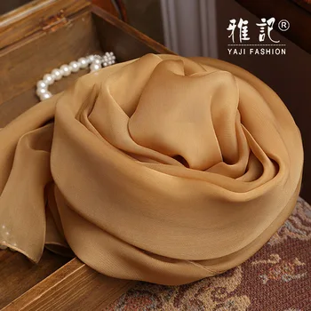 

Genuine Silk Women Scarf 2017 Summer Autumn Winter High Quality Shawl Fashion Golden Solid Color Scarves