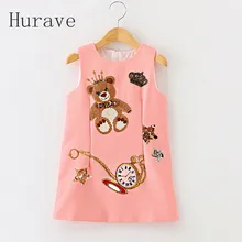 Hurave Filles Robes 2017 Enfants Robe Princesse Costume Enfant Ours Impression Motif Enfants Robes pour Filles Vêtements