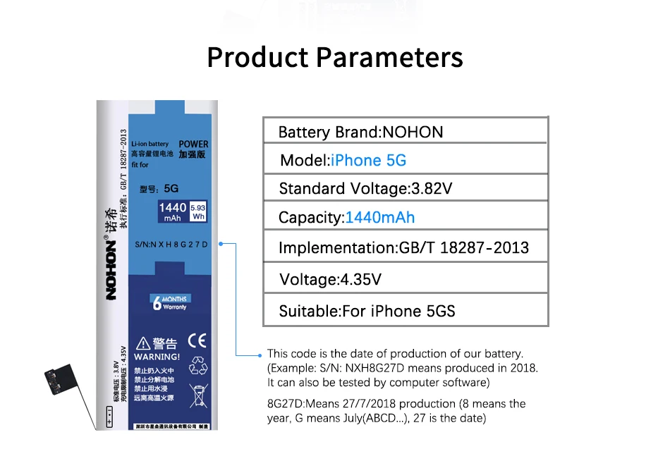 Аккумулятор NOHON для iPhone 5S, 5 S, 1560 мА/ч, высокая емкость, сменные батареи на аккумуляторе Apple, iPhone, 5S, наборы инструментов