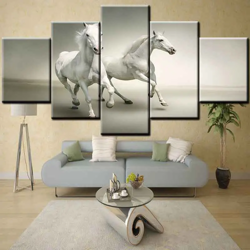 Two white horses canvas wall art abstract print home decor for living