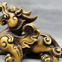 1" Китайский Бронзовый Фэншуй Чжао Кай Kylin Единорог Лев PiXiu Статуи Ёивотных