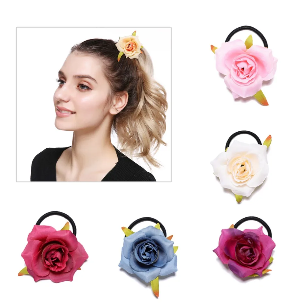 

M MISM Hot Sale Fabric Rose Elastic Hair bands for Womens Scrunchie Hair Gum Ponytail Holder Girls Haarband Hair Accessories