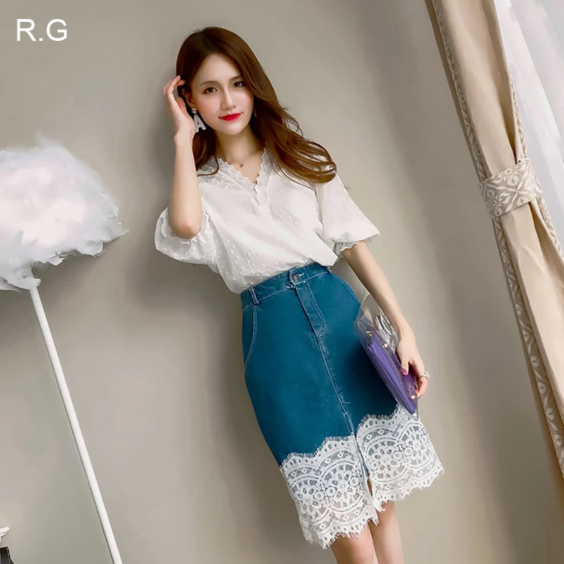 white lace top and skirt set