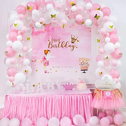 

100pcs Pink White Gold Butterfly Balloons Arch Garland Kit for party suppies.