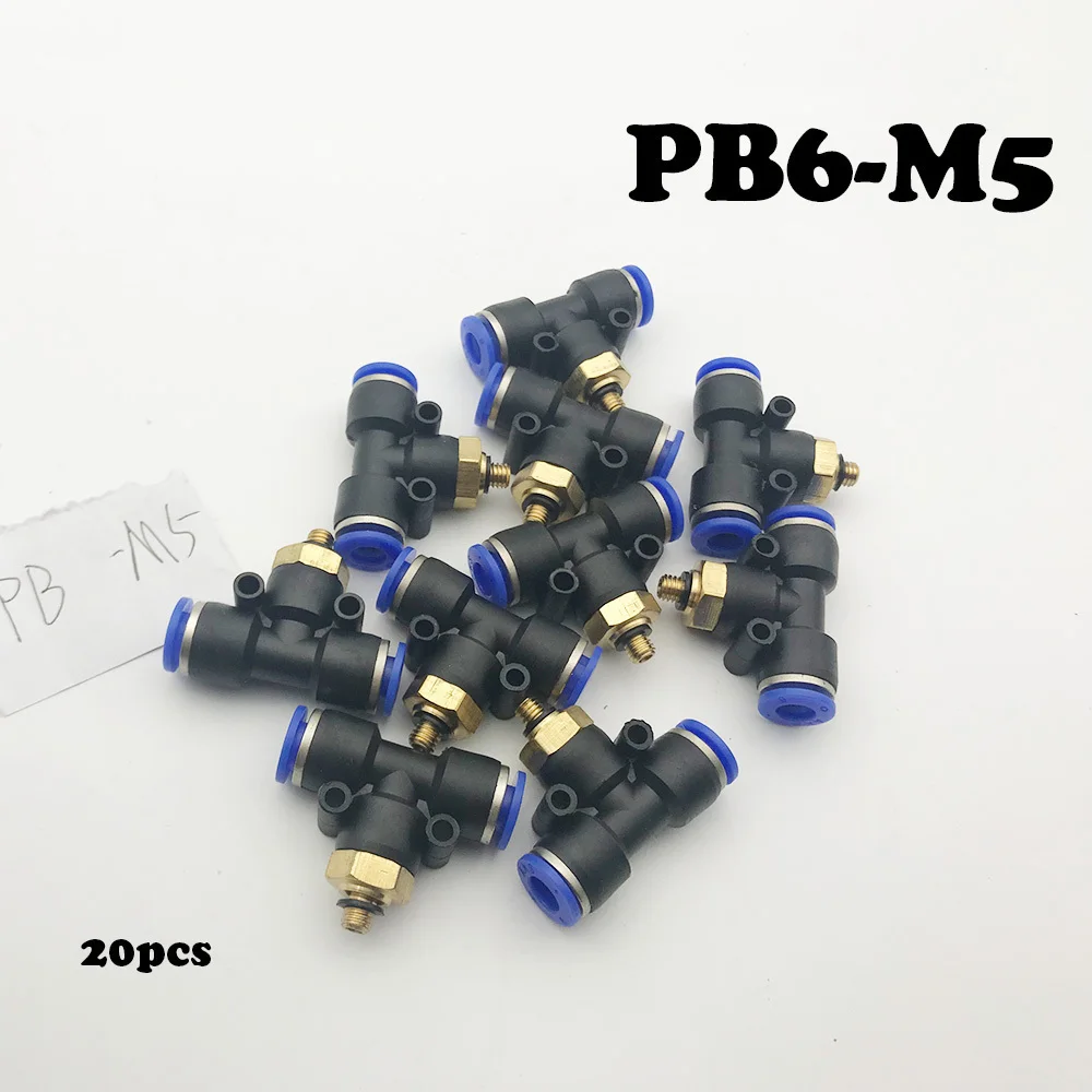 PB6-M5 20Pcs/Lot pneumatic quick connector thread T type three links Quick insert pipe joint | Обустройство дома