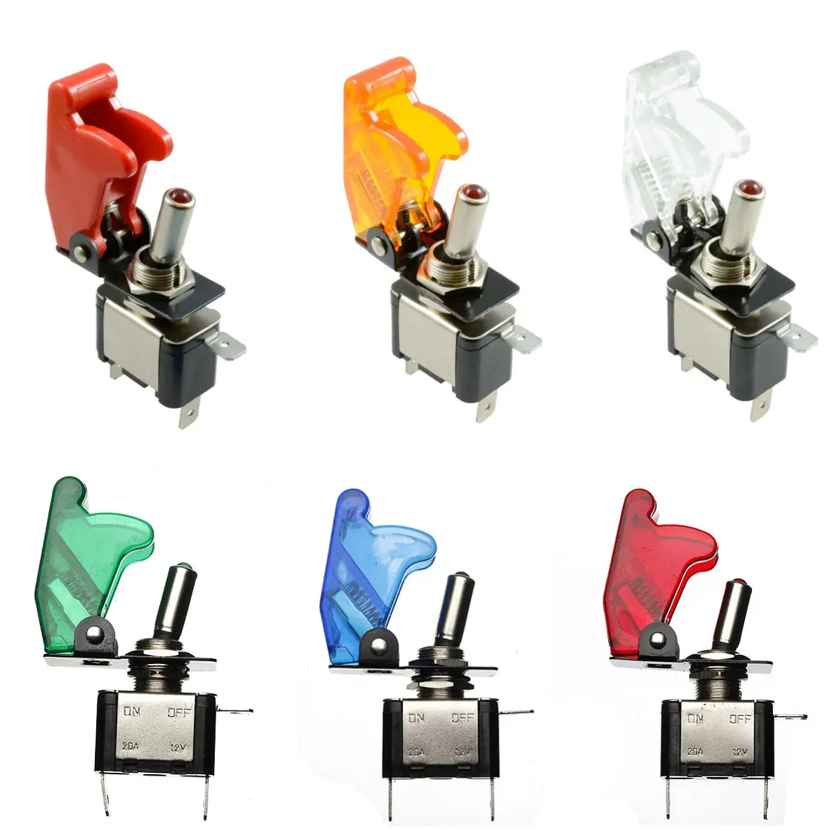 

12V 20A Auto Car Boat Truck Illuminated Led Toggle Switch Control On/Off With Safety Aircraft Flip Up Cover Guard 6 color