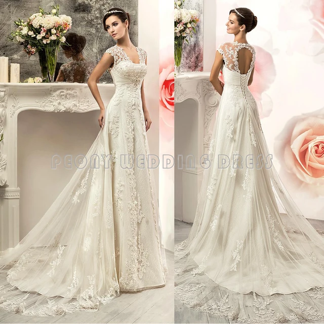 Luxury Ivory Tulle Wedding Dress 2016 Beaded Lace Empire Mermaid Luxury Ivory Tulle Wedding Dress 2016 Beaded Lace Empire Mermaid Dresses V Neck Keyhole Back