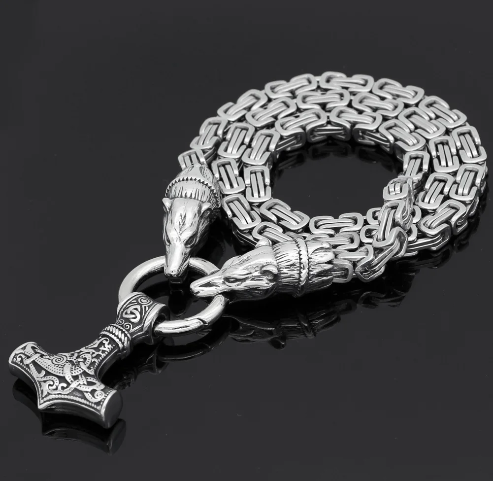 Мужская нержавеющая сталь Викинг Медведь голова с thor hammer MJOLNIR кулон ожерелье