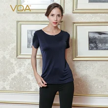 VOA Шелковая трикотажная футболка женская летняя пуловер с короткими рукавами базовые повседневные женские Топы Футболка темно-синяя темно-серая одежда B5803