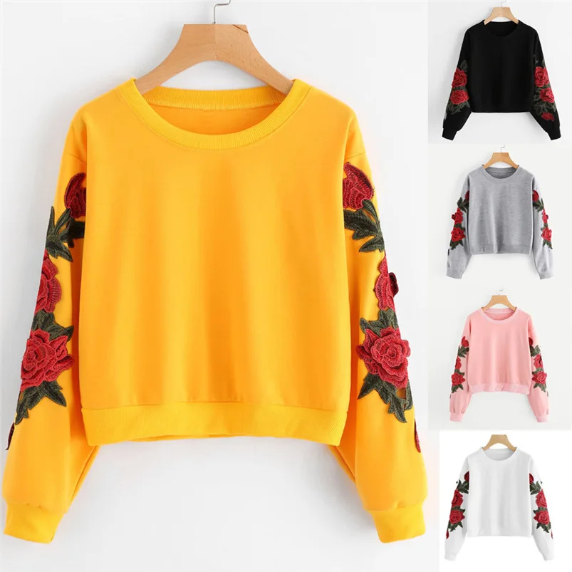 

Rose Embroidery Women Sweatshirt Long Sleeve 2018 Winter Pullover Women Hoodies Sweatshirt Female Dropshipping #O03