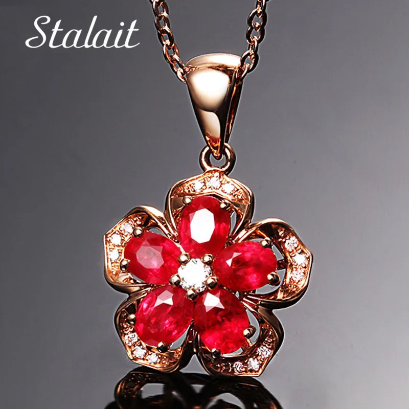 Plum Blossom Cherry Wintersweet Flowers Rose Gold Color Fashion Pendant Necklace Made with Five Petal Red Austria Crystal Wholes | Украшения