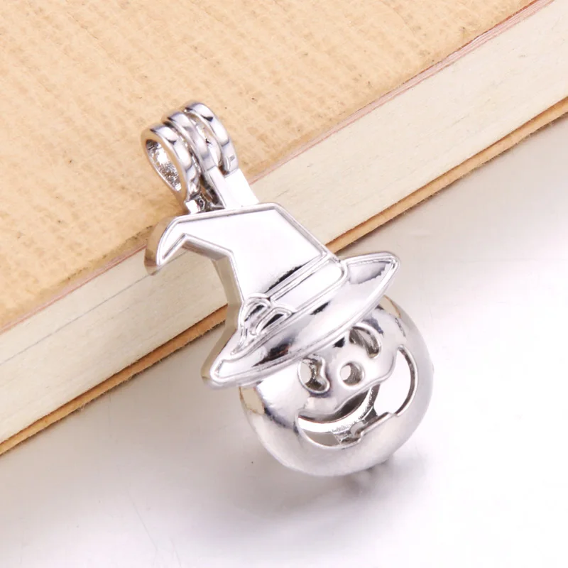 

6pcs Silver Halloween pumpkin head Pendant Pearl Cage Essential Oil Diffuser Locket necklace Pendant Jewelry Making Oyster Pearl
