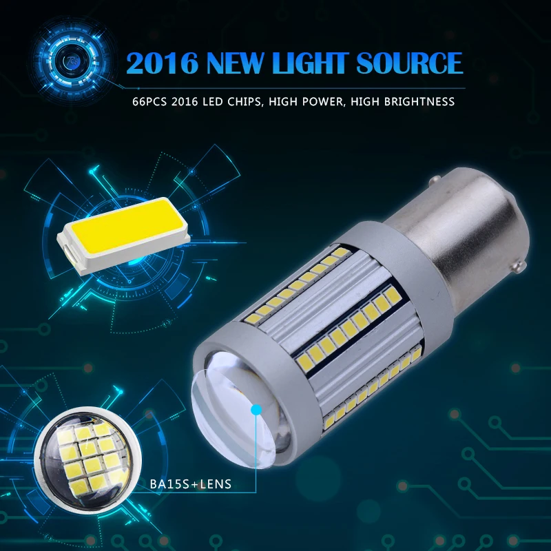 Автомобисветильник Светодиодная лампа R8 P21W PY21W Canbus BA15S BAU15S 21W 1156 2016 66SMD янтарная