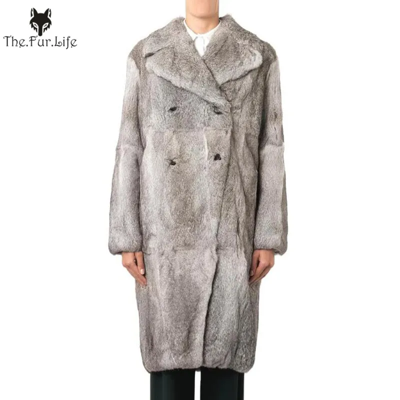 

New Style Full Pelt Real Rabbit Fur Coats Long Warm Rabbit Fur Clothing Europe Design Fur Jackets