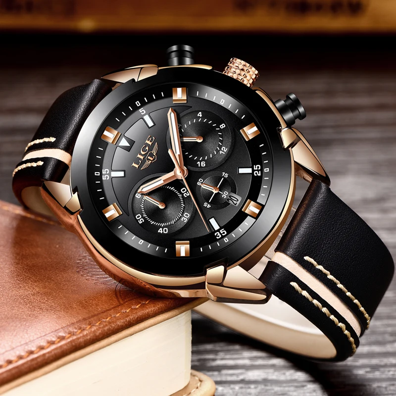 Relogio Masculino LIGE Mens Watches Top Brand Luxury Men's Fashion Business Watch Mens Waterproof Quartz Watch Men's Black Watch