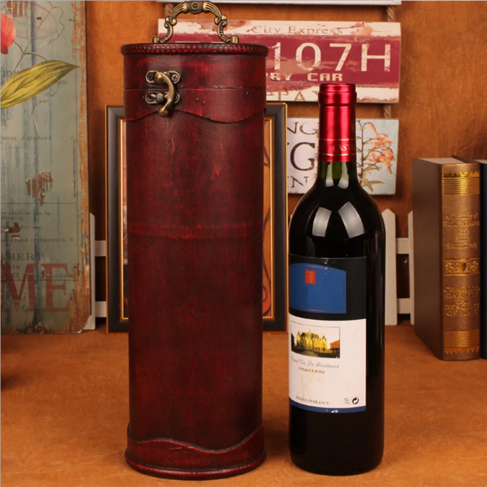Antique Wine Box Retro Packaging Wine Box Cylinder Red Wine Receiving Box Wooden Made Red Wine