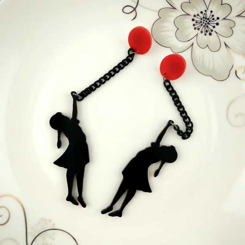 

European Fashion Personality Acrylic Little Girl With Balloon Chain Long Earrings For Women